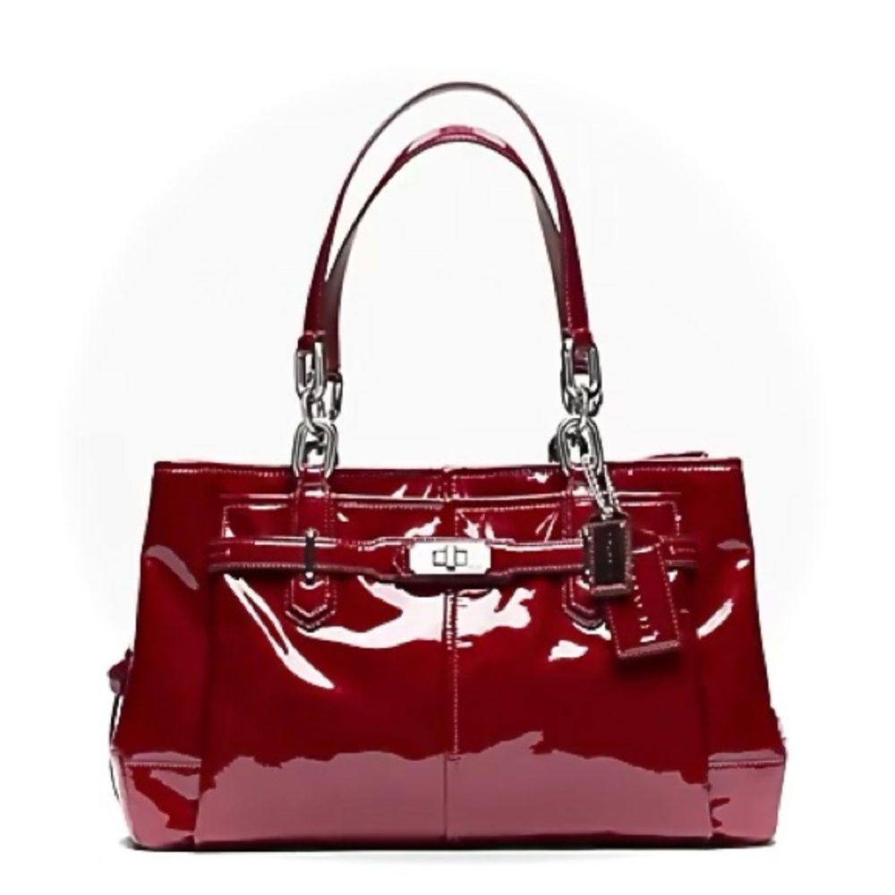 ✅ Sold ✅ Y2K Coach Chelsea Jayden Burgundy Patent Leather Tote Handbag Satchel - Picture 3 of 16